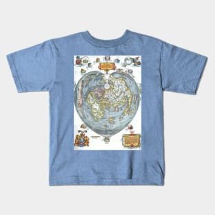 Antique Heart Shaped Map by Petrus Apianus (Peter Apian) Kids T-Shirt